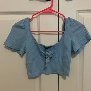 Tie Neck Peekaboo Rib-knit Crop Top